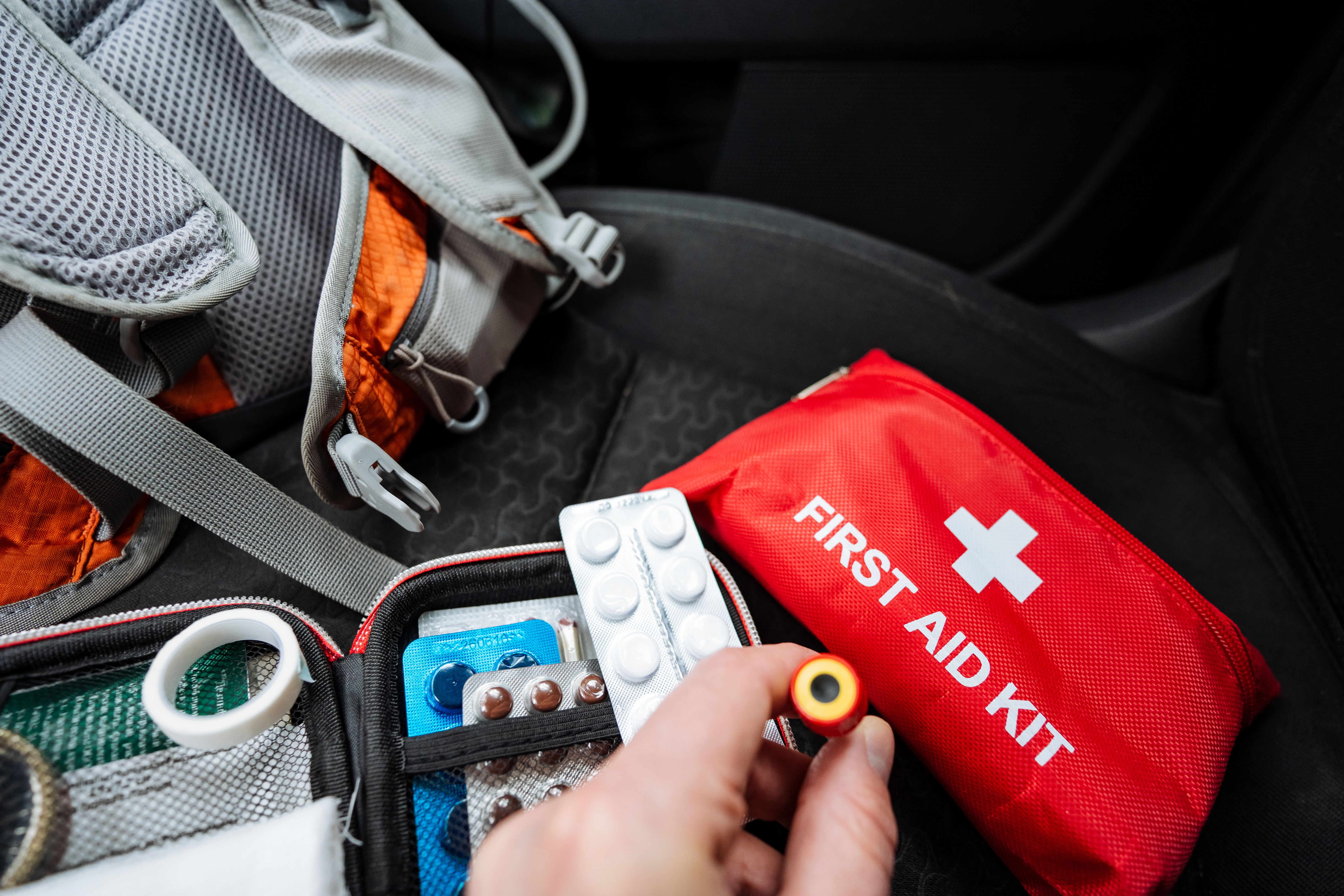 Road trip essentials: first aid kit.
