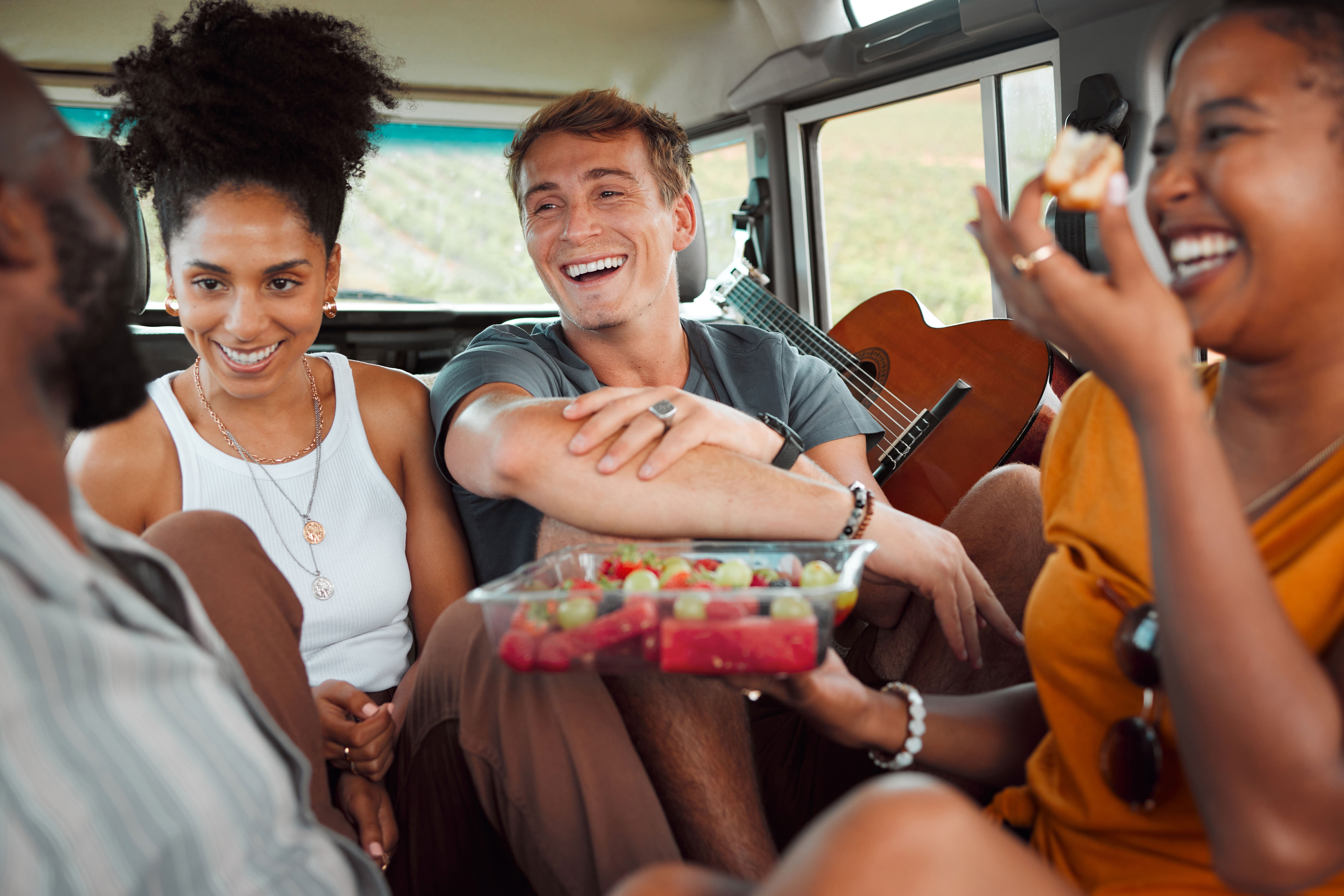 Road trip essentials: pack mix of healthy snacks and bottled water.