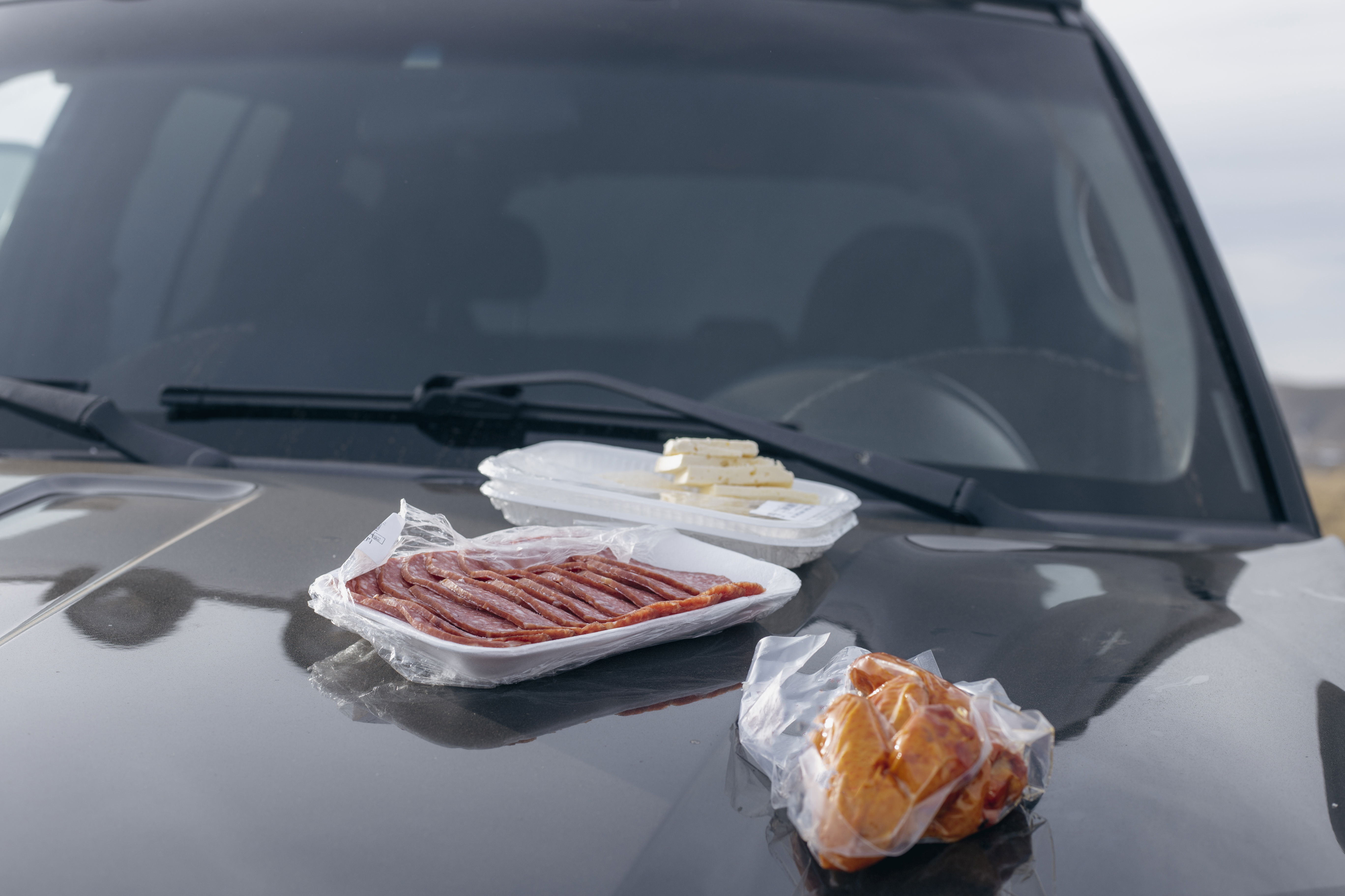 Winter driving survival kit: emergency food and water packs.