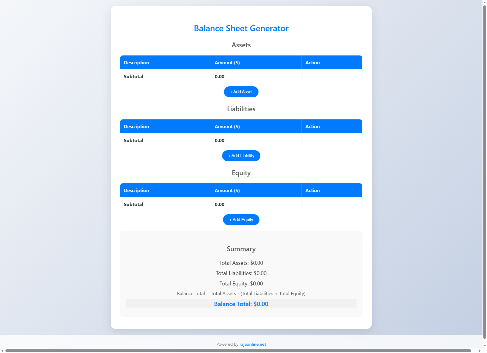 Balance Sheet Generator