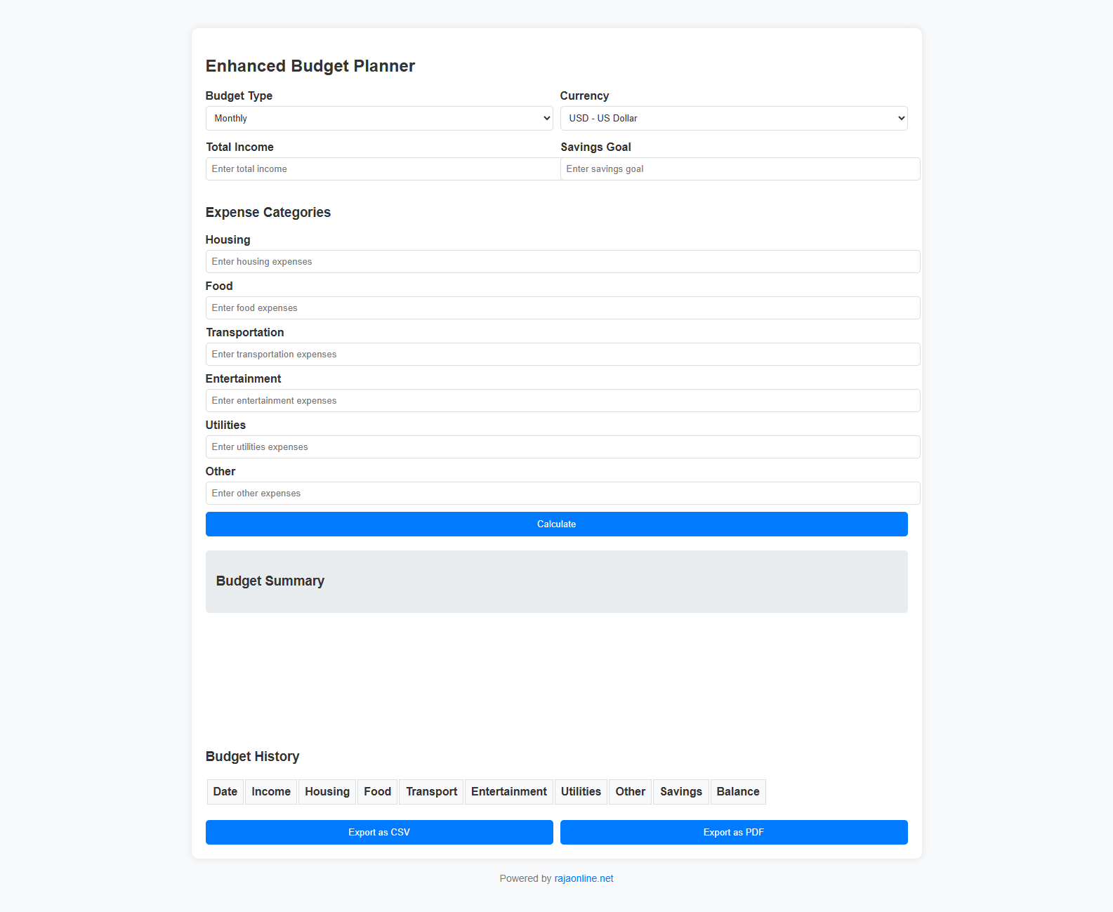 Enhanced Budget Planner