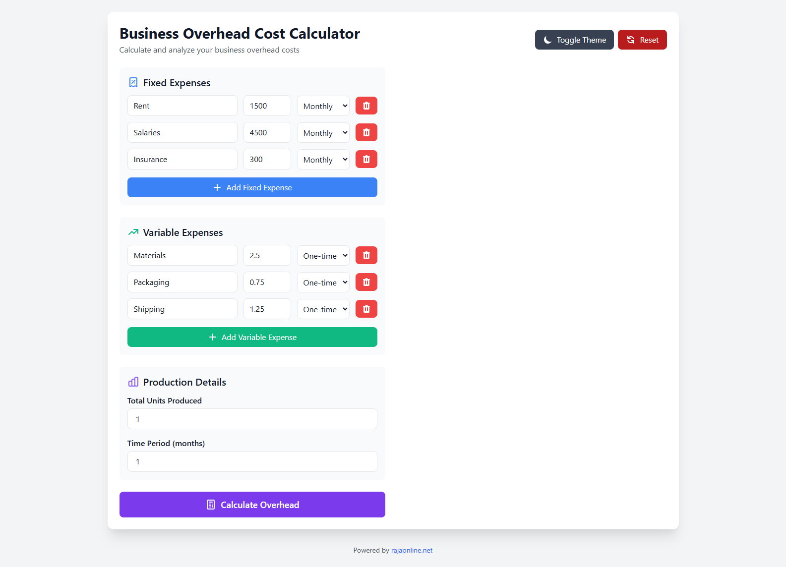 Business Overhead Cost Calculator