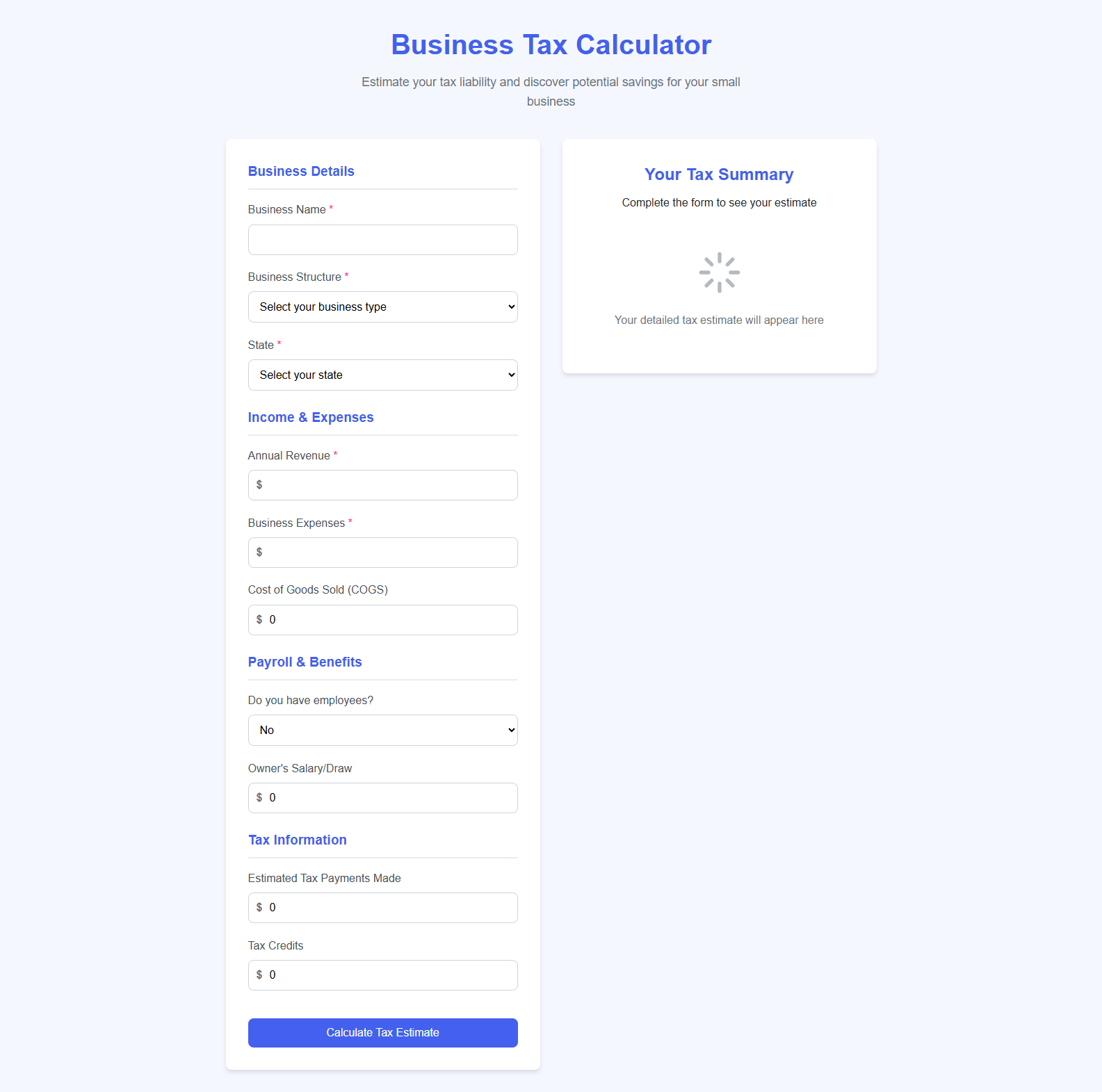 Business Tax Calculator