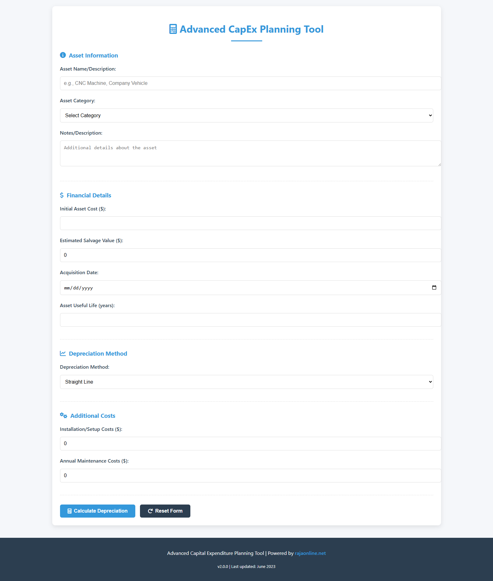 Advanced CapEx Planning Tool