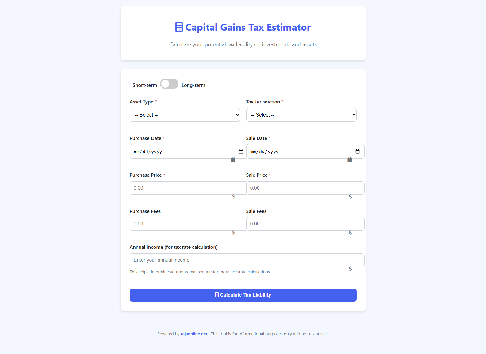 Capital Gains Tax Estimator