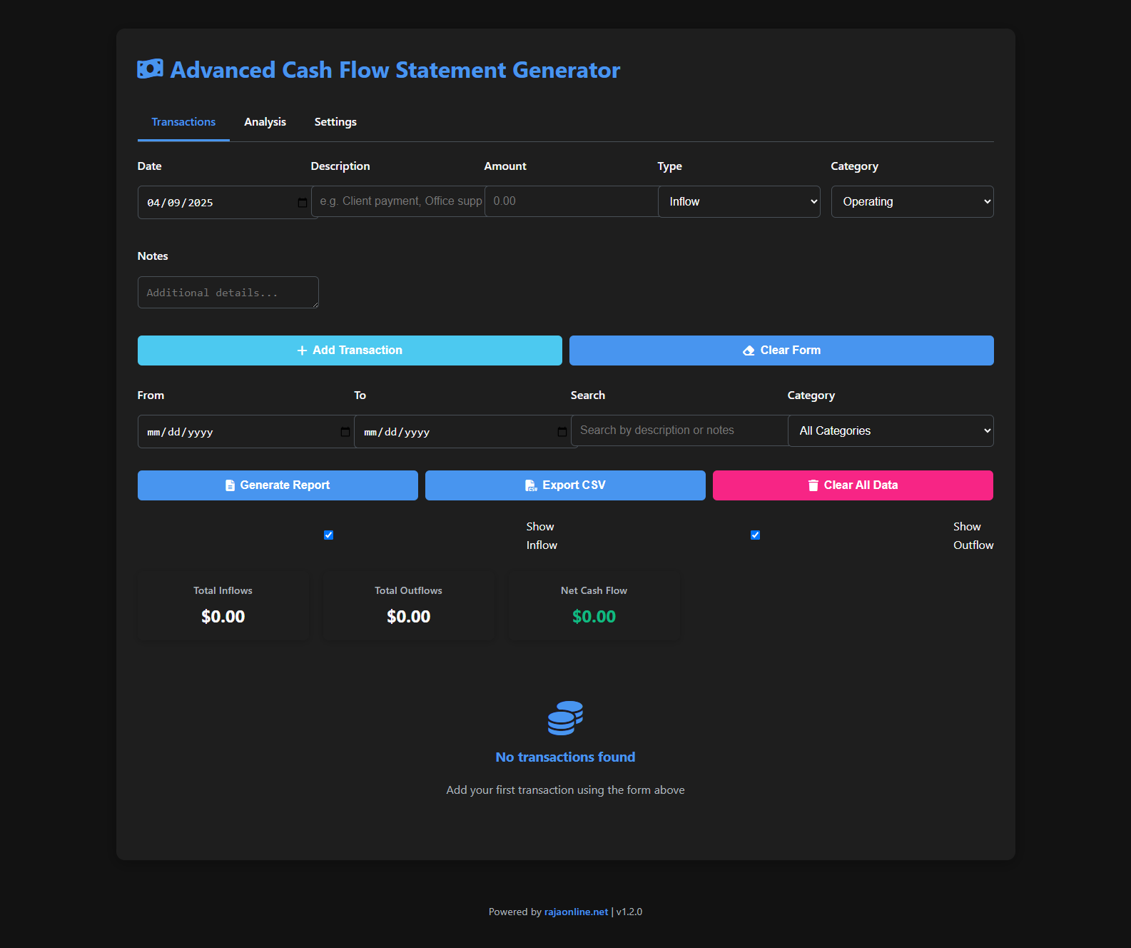 Advanced Cash Flow Statement Generator