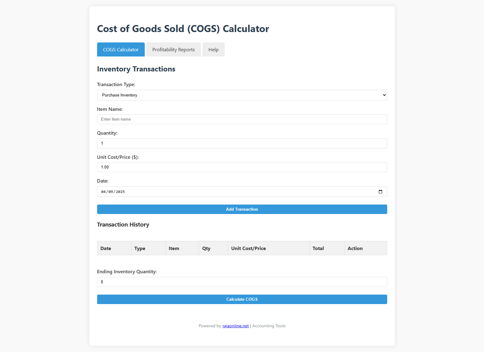 Cost of Goods Sold (COGS) Calculator