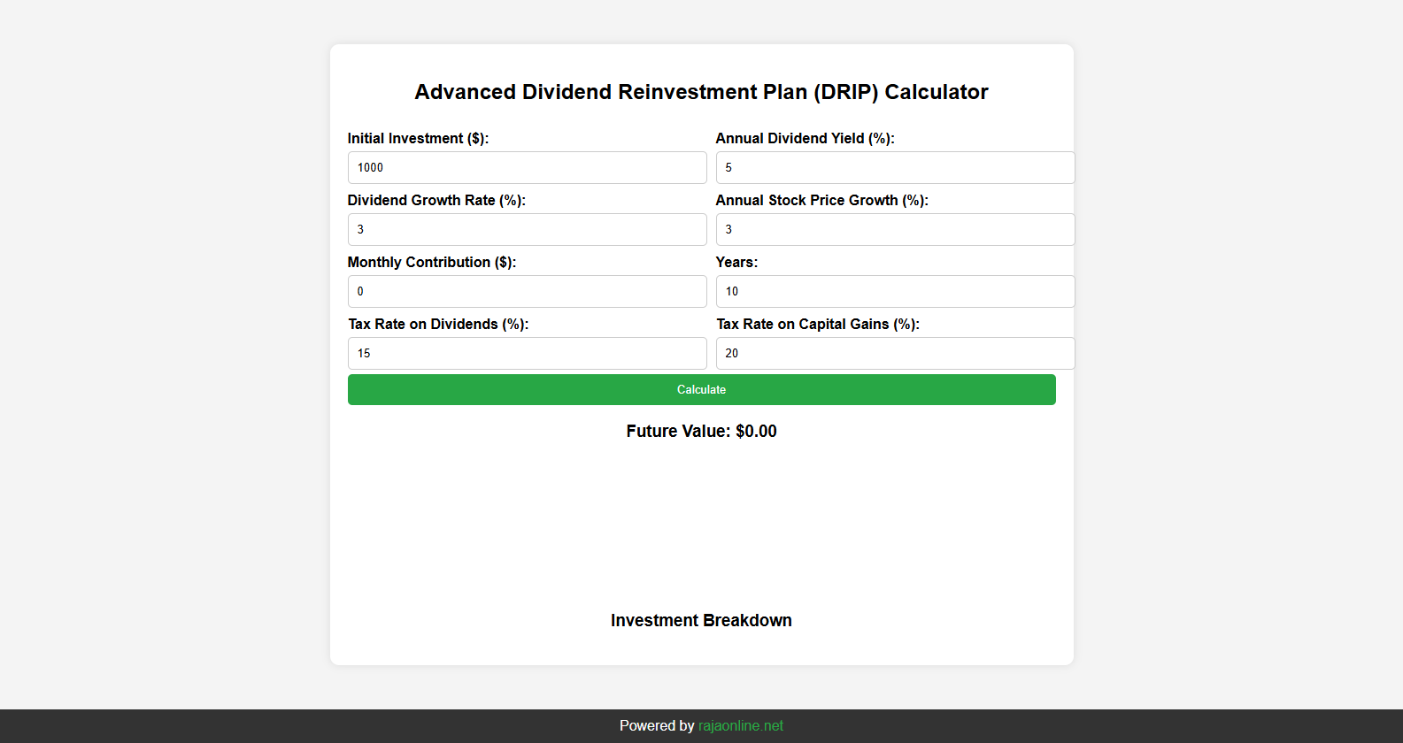 Advanced Dividend Reinvestment Plan (DRIP) Calculator