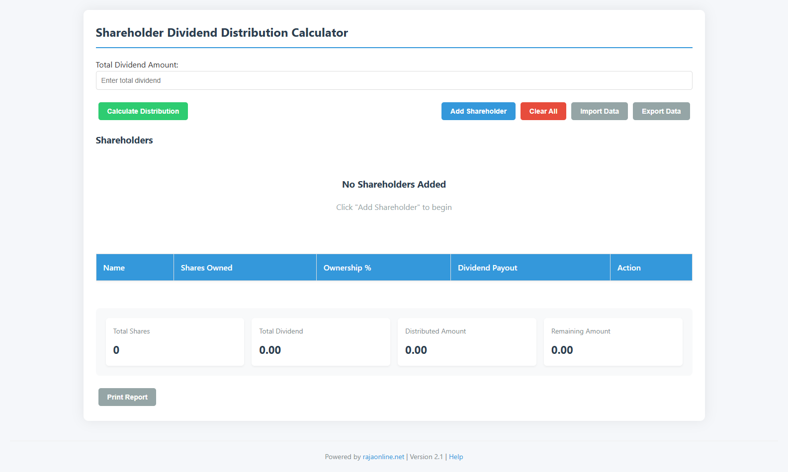 Shareholder Dividend Distribution Calculator