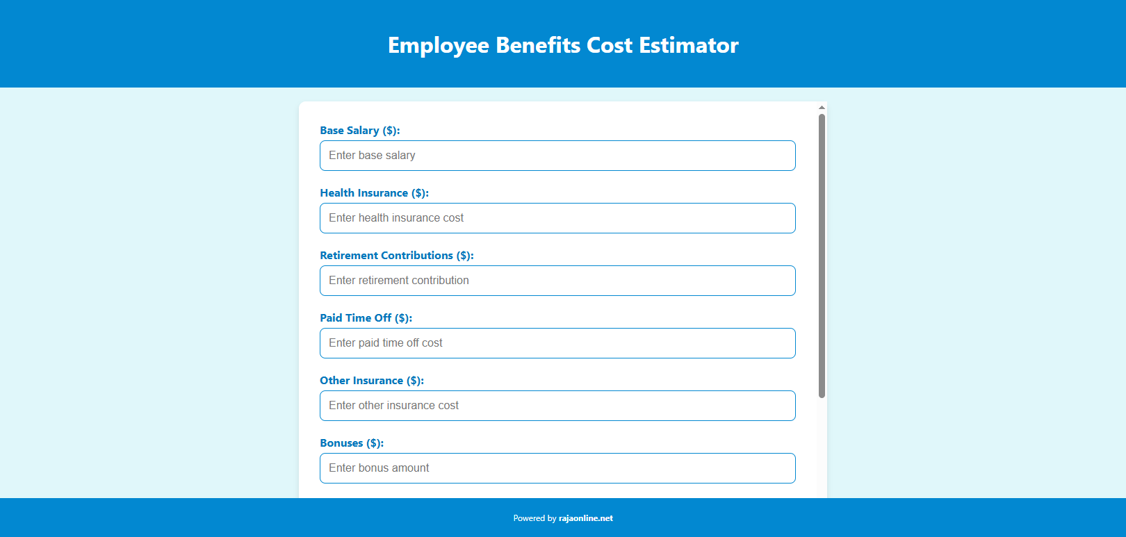 Employee Benefits Cost Estimator
