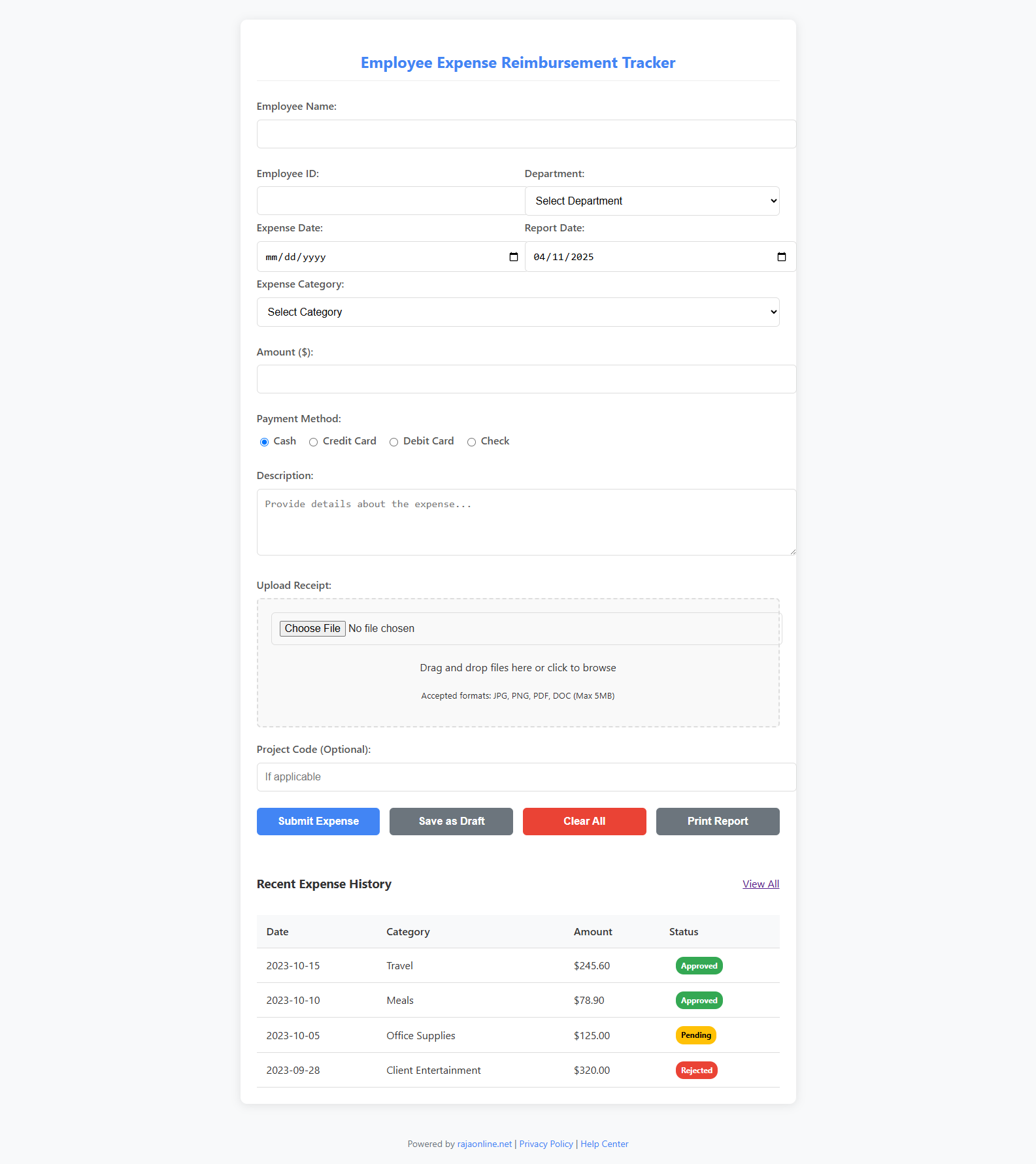 Employee Expense Reimbursement Tracker