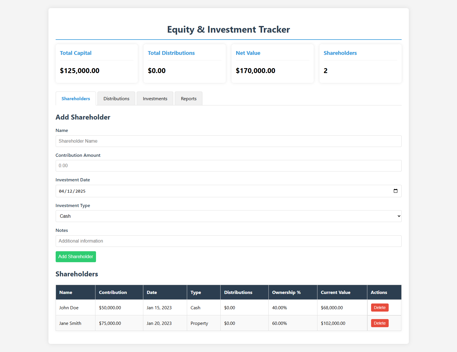 Equity & Investment Tracker