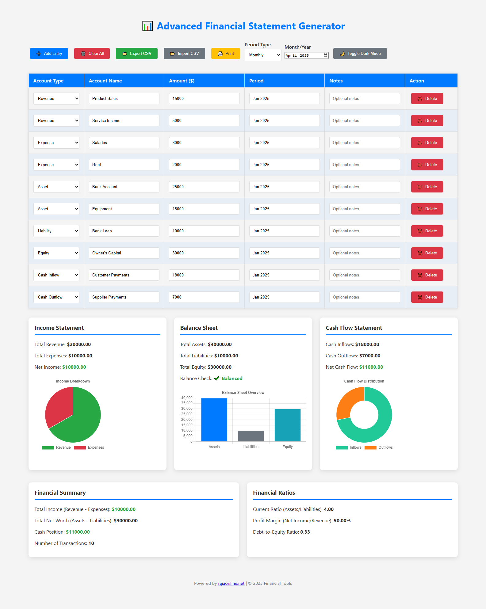 Advanced Financial Statement Generator