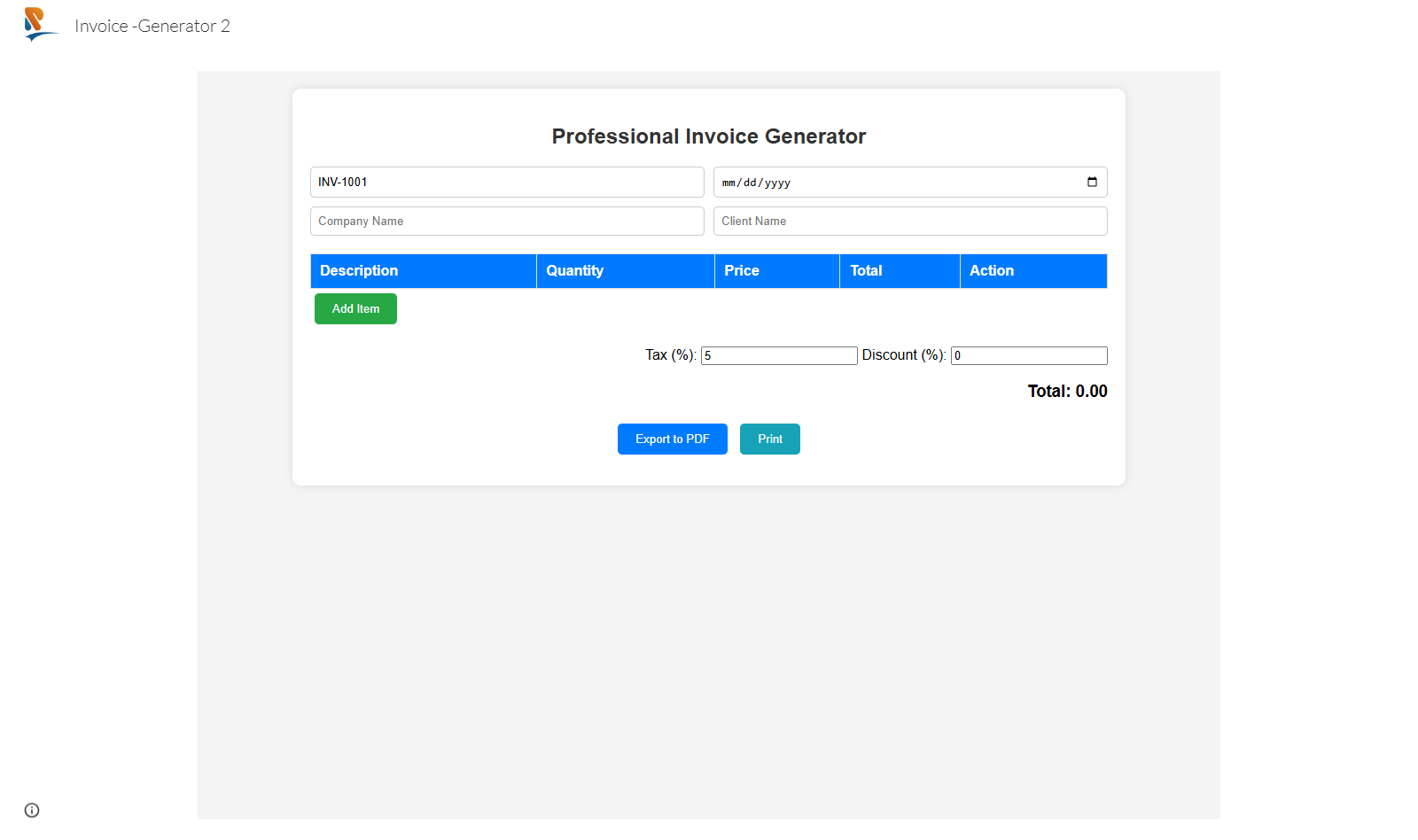 Professional Invoice Generator