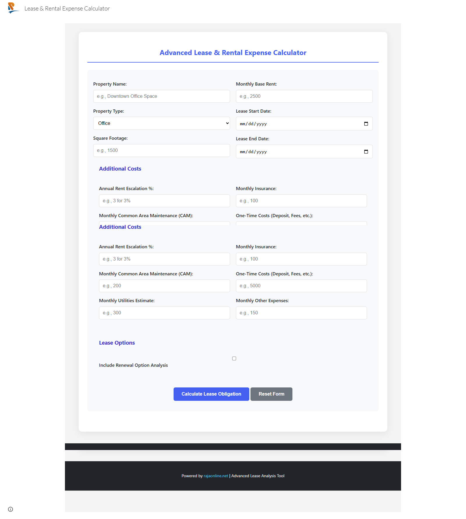Advanced Lease & Rental Expense Calculator
