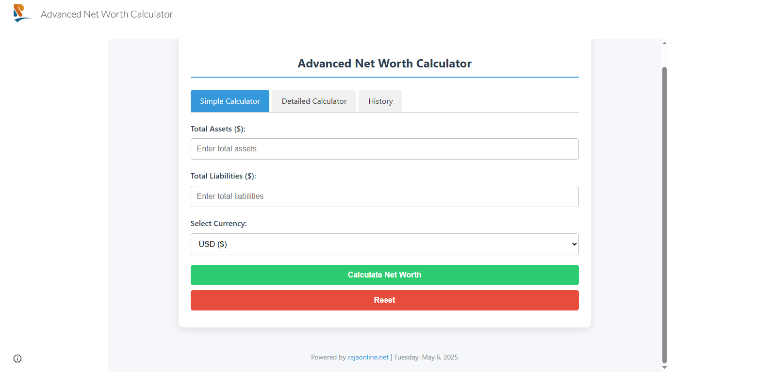 Advanced Net Worth Calculator