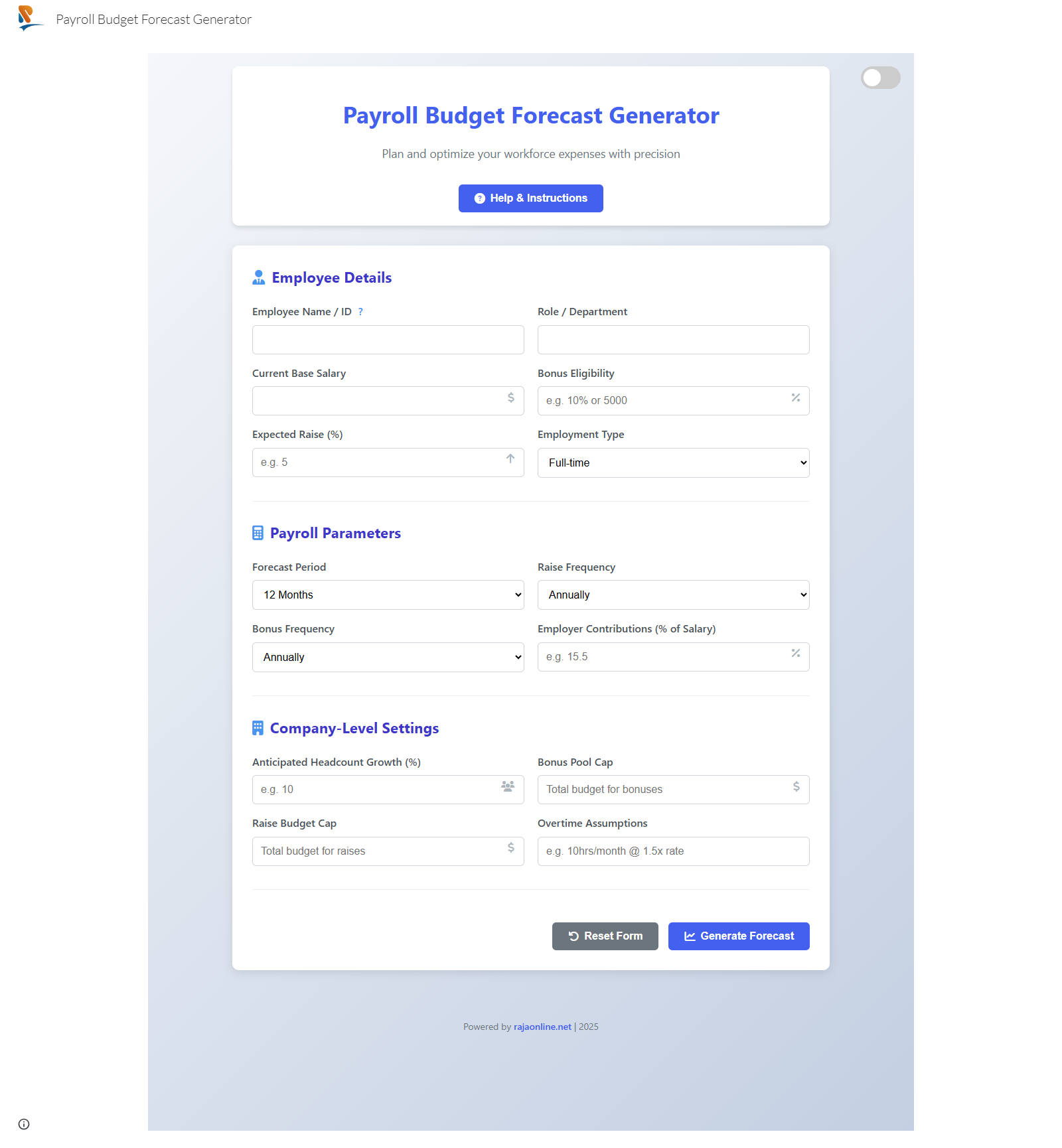 Payroll Budget Forecast Generator