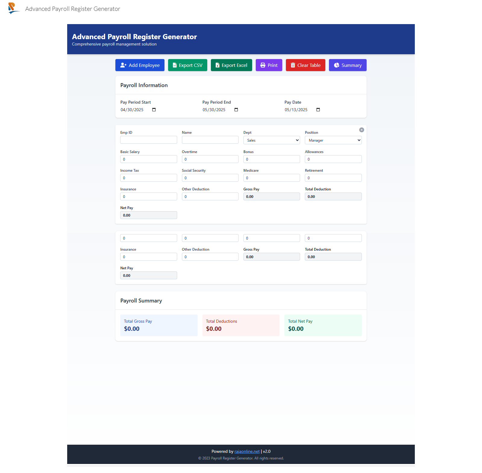 Advanced Payroll Register Generator