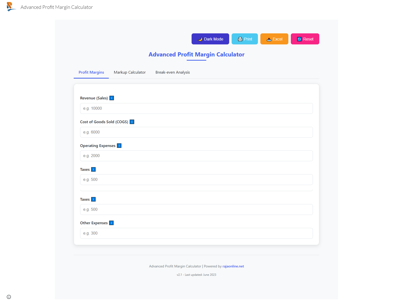 Advanced Profit Margin Calculator