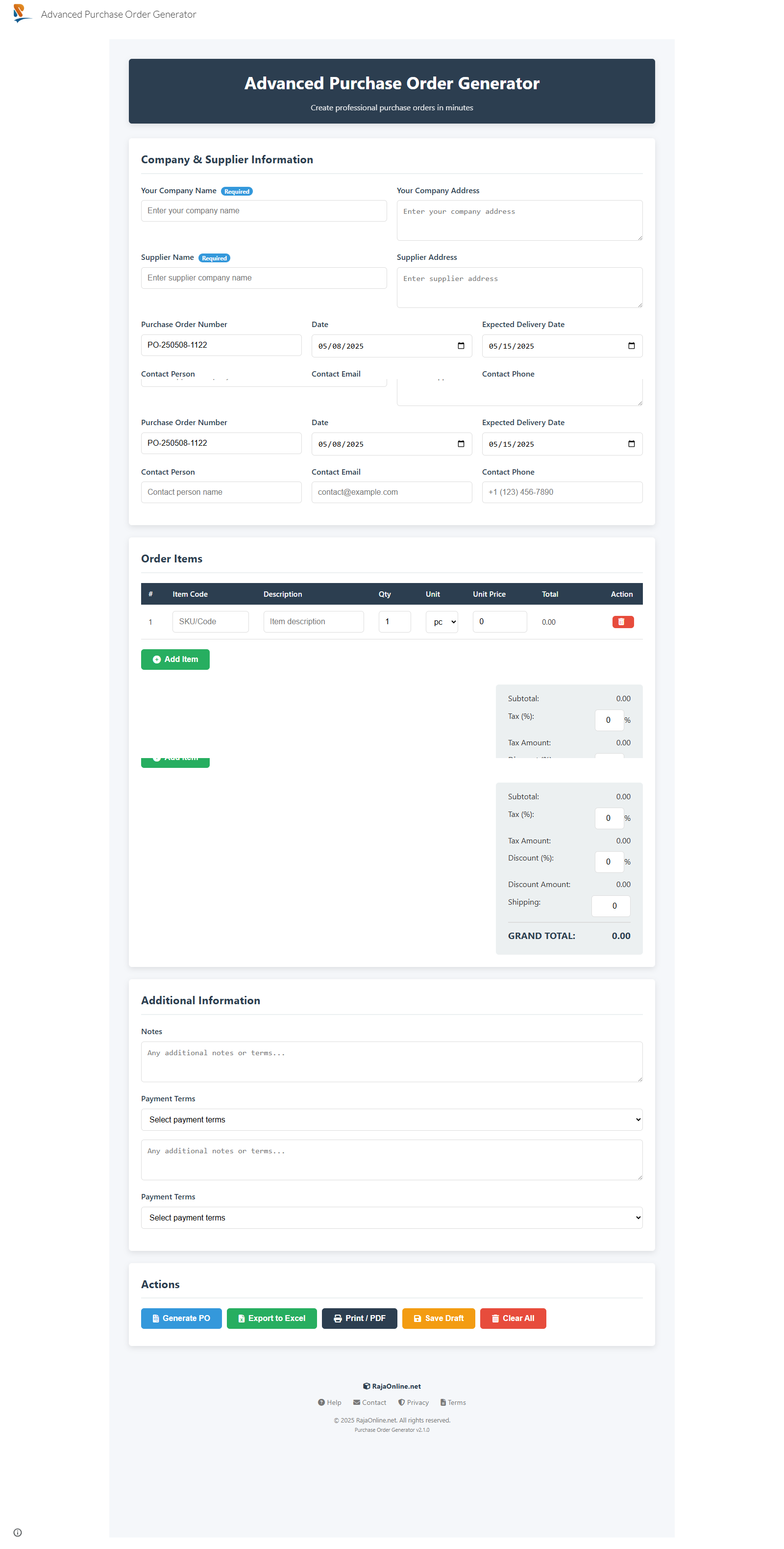 Advanced Purchase Order Generator