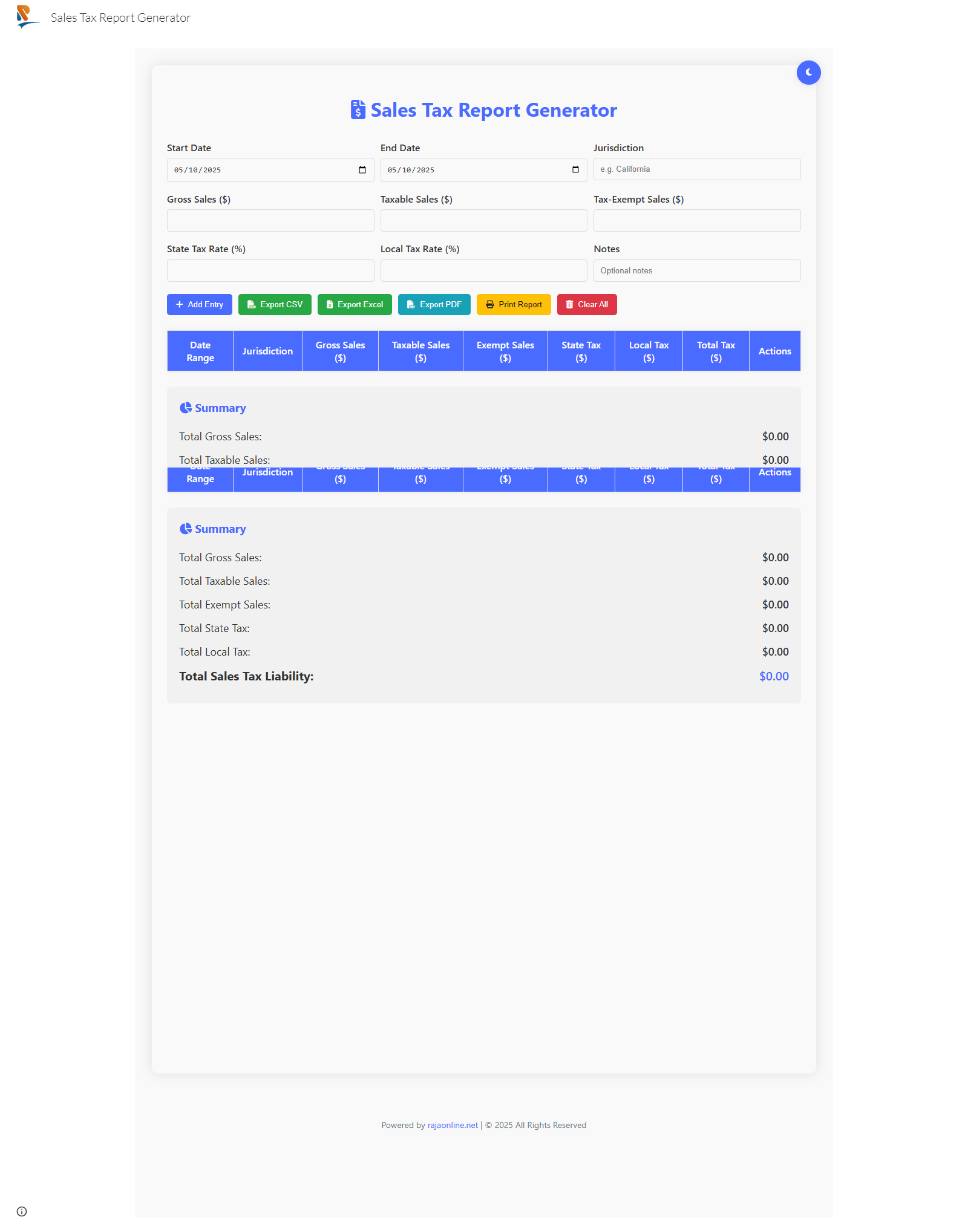 Sales Tax Report Generator