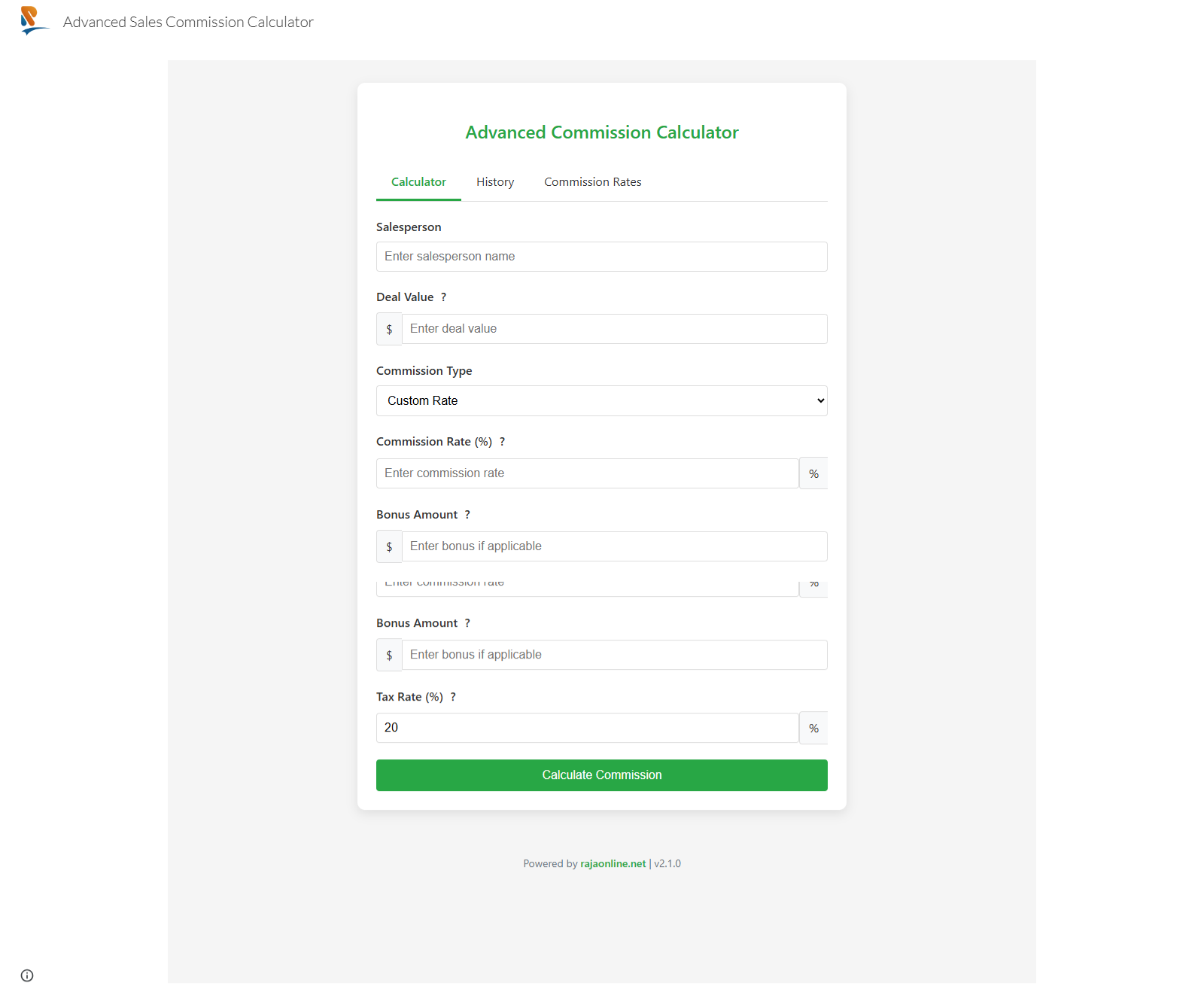 Advanced Sales Commission Calculator