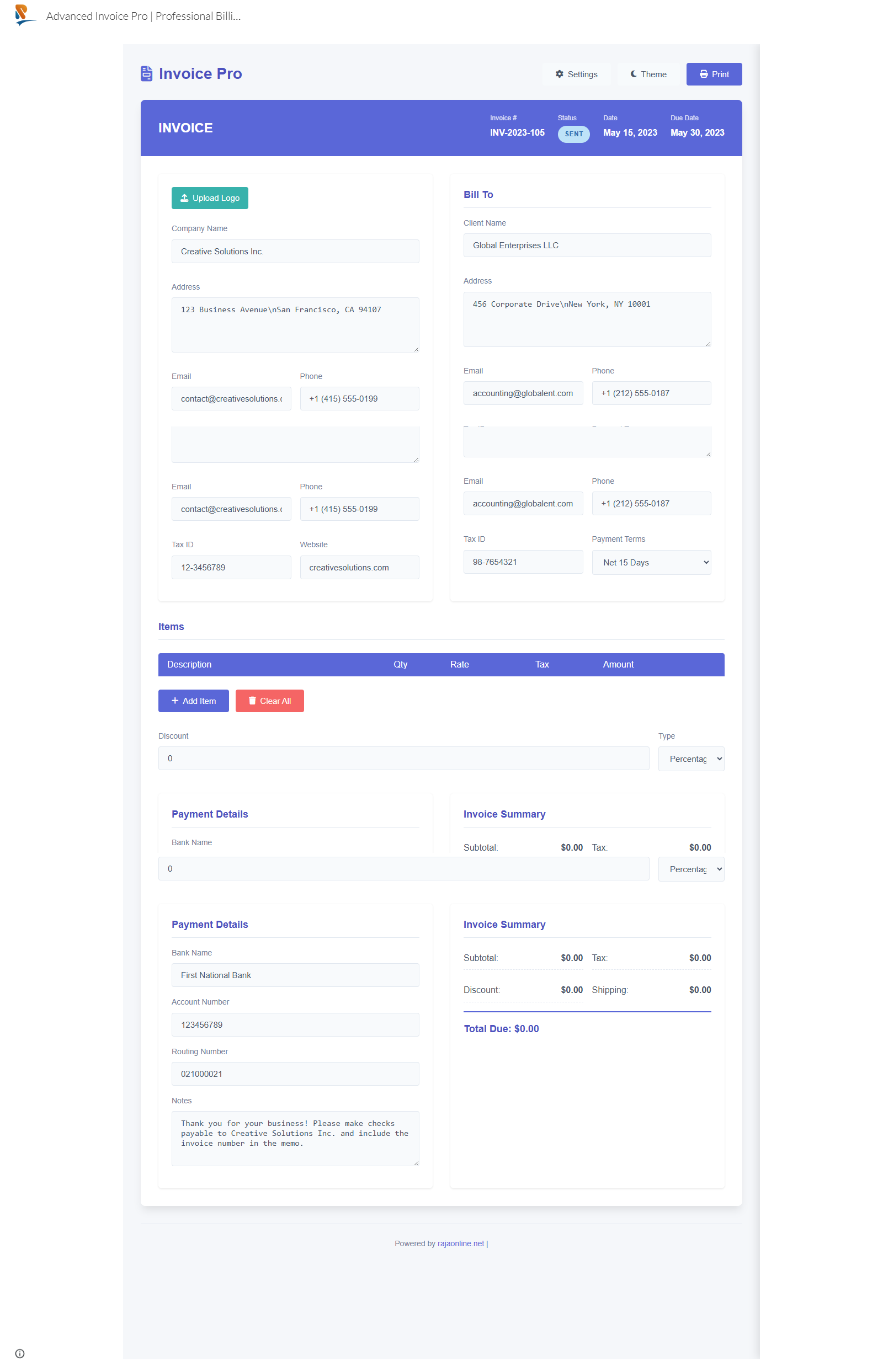 Advanced Invoice Pro | Professional Billing Solution