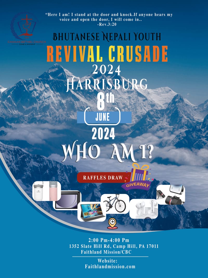 BIG EVENT: Bhutanese Nepali Youth Revival Crusade 2024 June 8th HARRISBURG