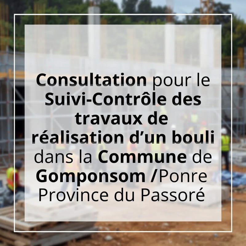 Consultation pour le Suivi-Contrôle des travaux de réalisation d'un bouli dans laCommune de Gomponsom / Province du Passoré