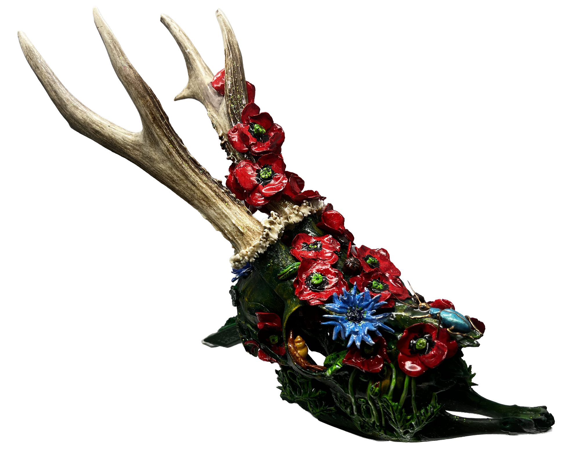 Chevreuil avec coquelicots