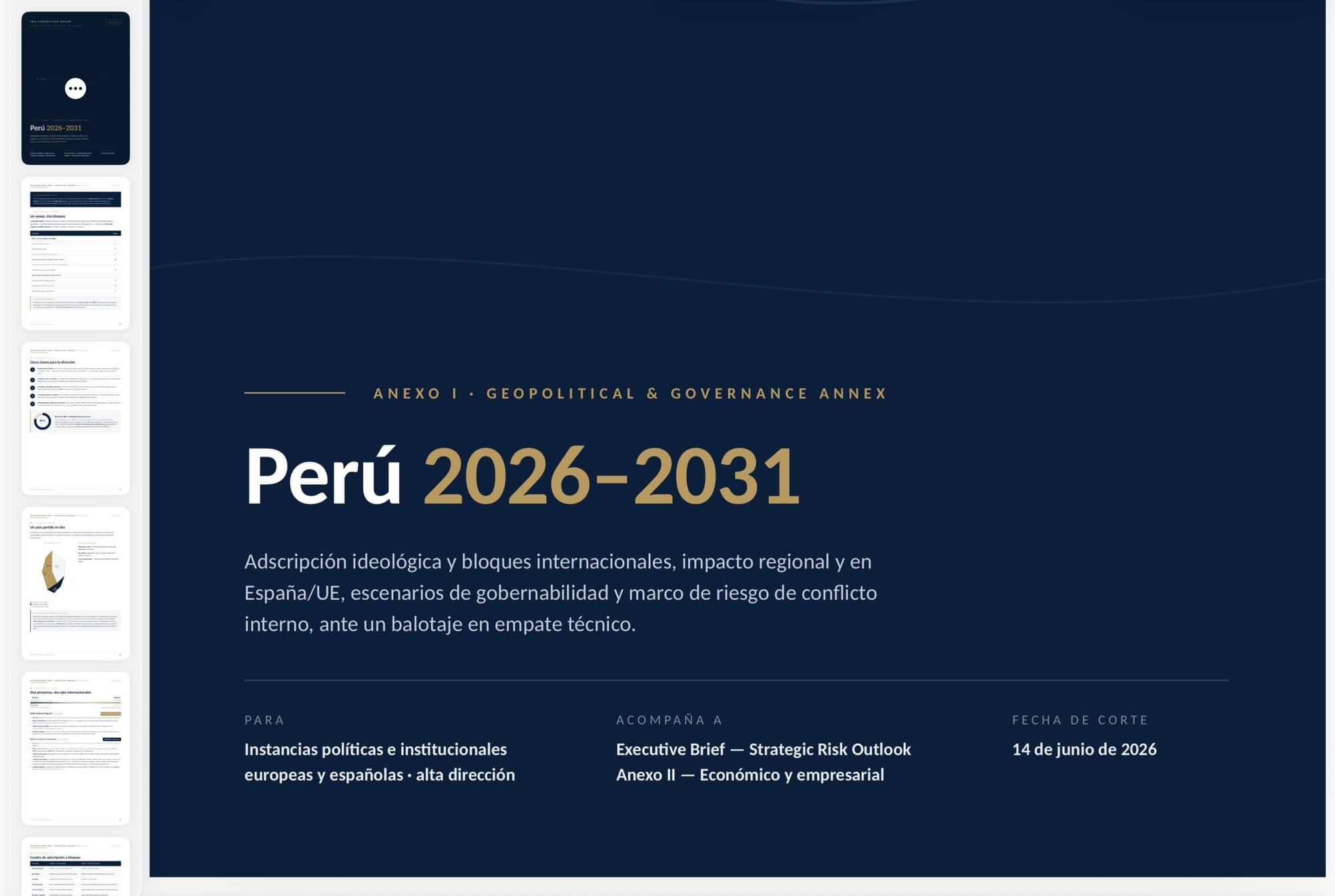 Anexo I | Geopolitical & Governance Annex – Perú 2026–2031