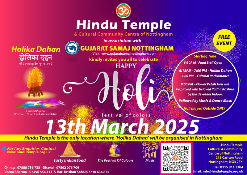 2025 - Holika Dahan & Holi - 13/03/2025 @ 5:30pm