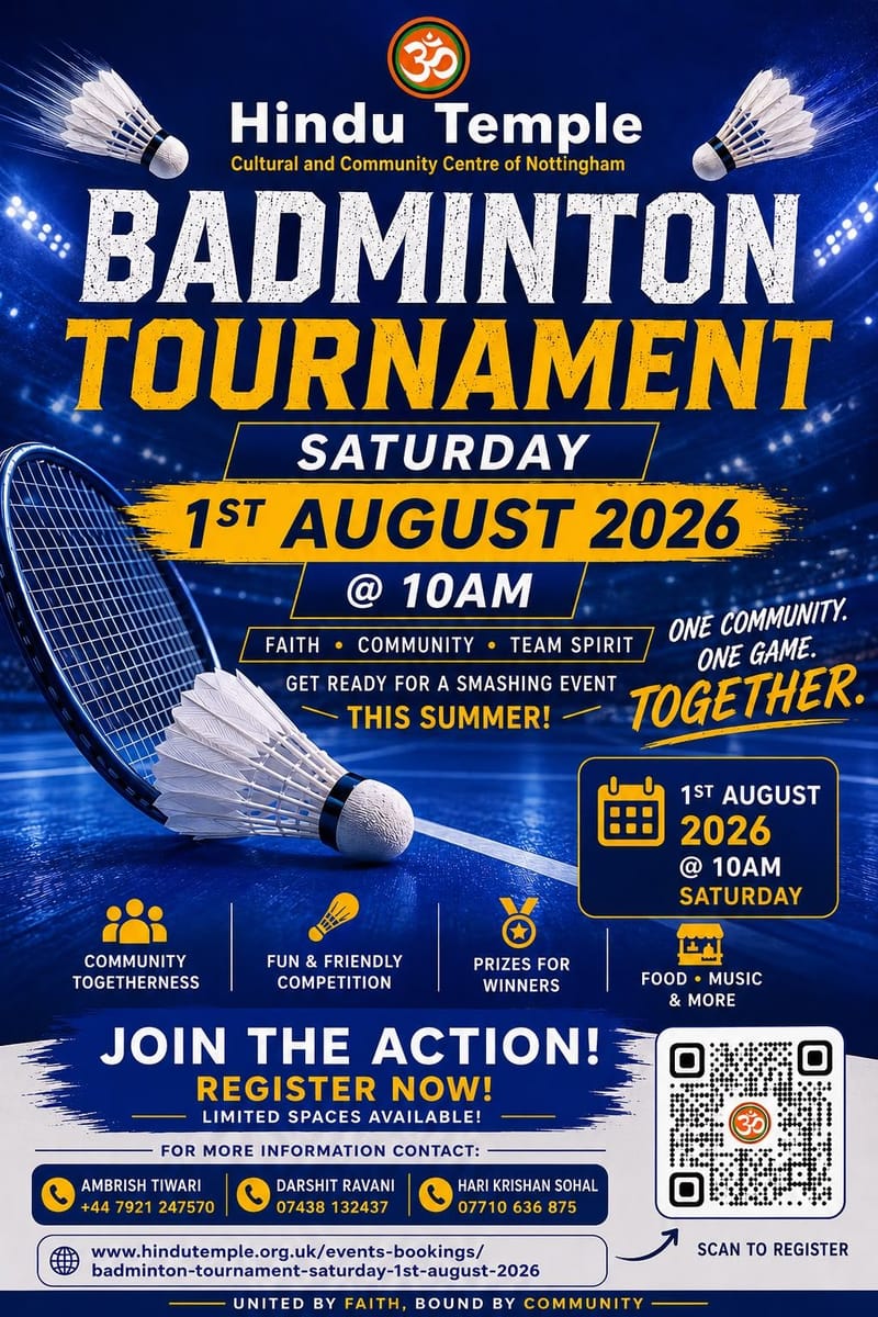 Badminton Tournament - Saturday 1st August 2026