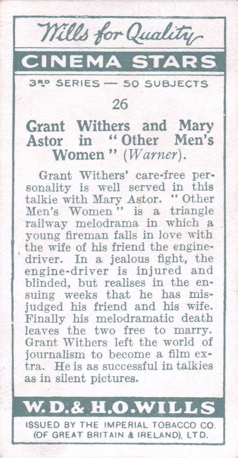 GRANT WITHERS & MARY ASTOR in "OTHER MEN'S WOMEN"