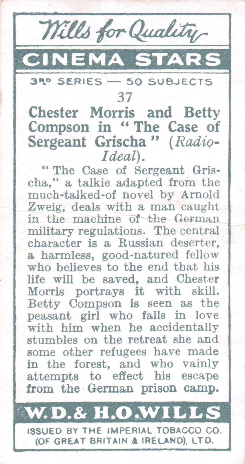 CHESTER MORRIS & BETTY COMPSON in "THE CASE OF SERGEANT GRISCHA"