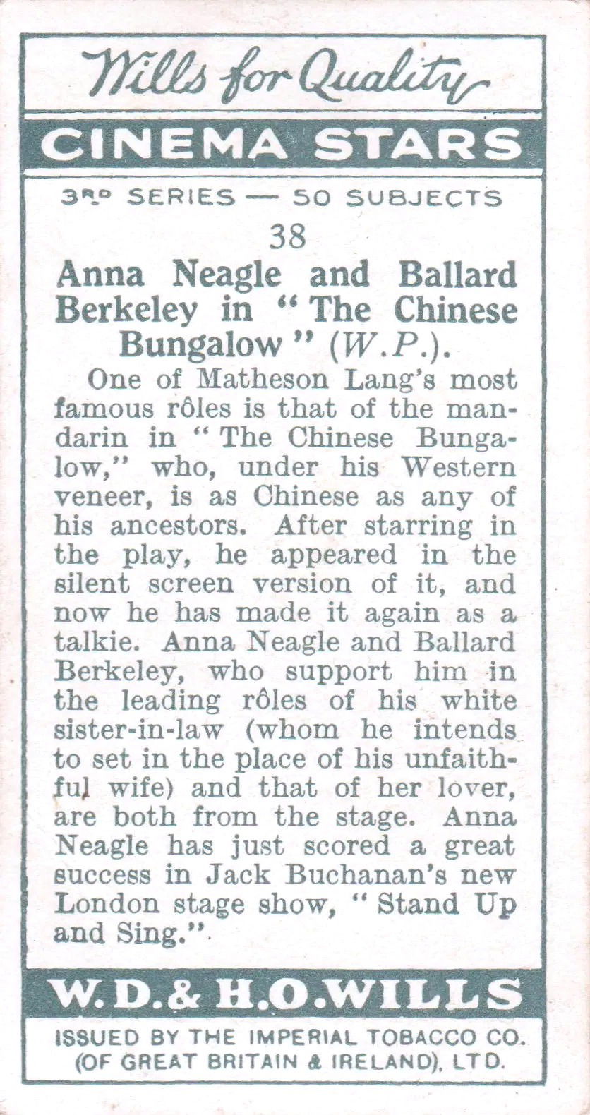 ANNA NEAGLE & BALLARD BERKELEY in "THE CHINESE BUNGALOW"