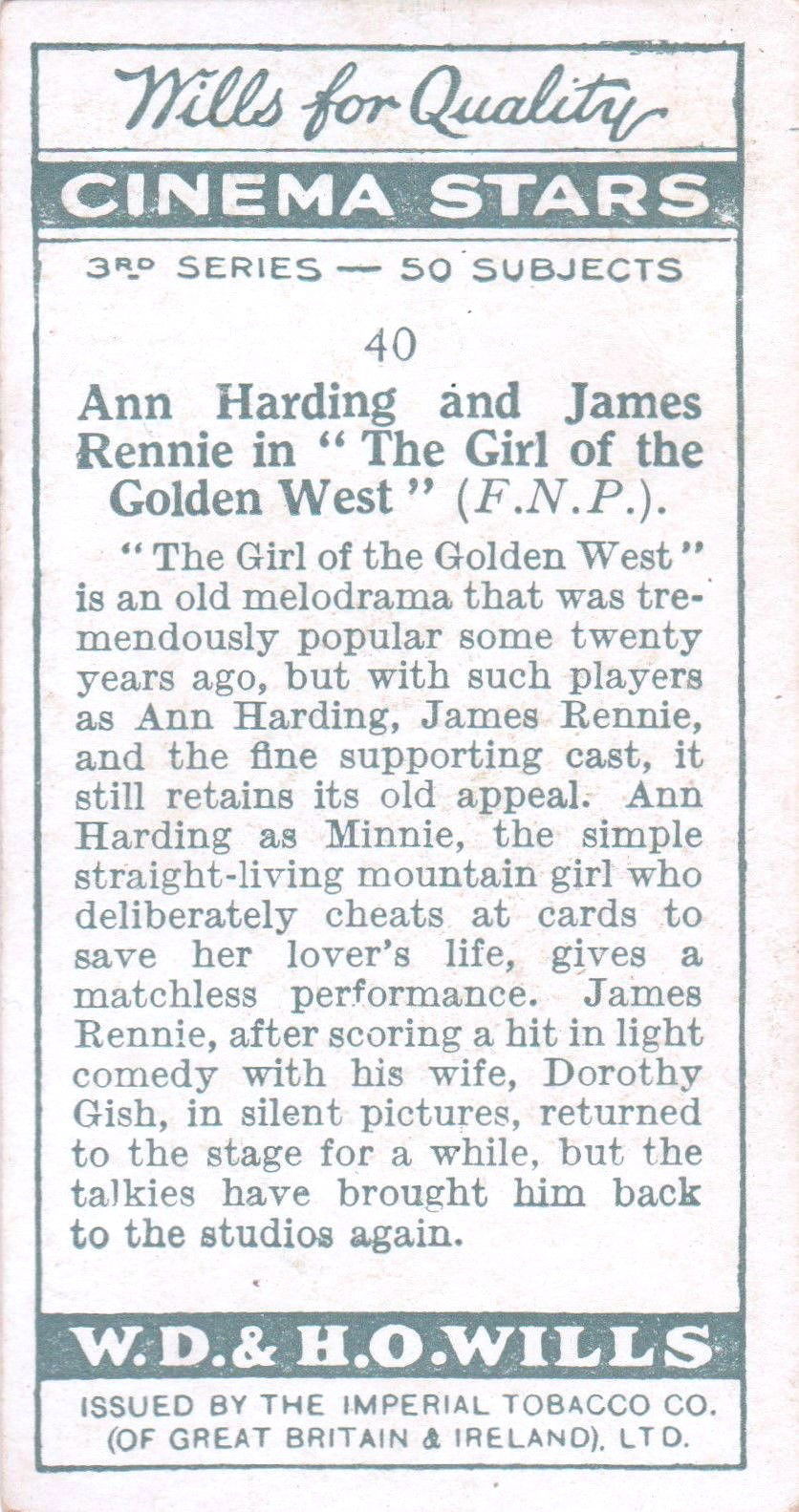 ANN HARDING & JAMES RENNIE in "THE GIRL OF THE GOLDEN WEST"