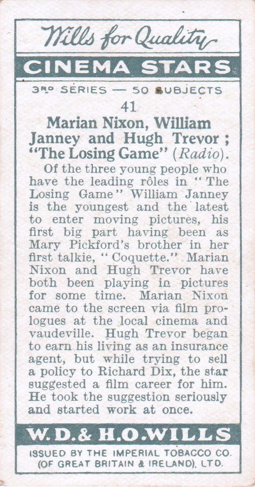 MARIAN NIXON, WILLIAM JANNEY & HUGH TREVOR in "THE LOSING GAME"