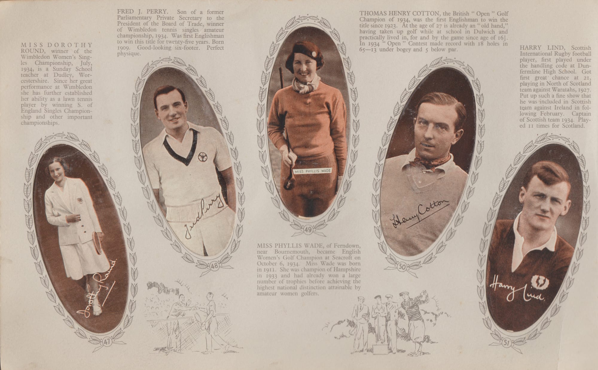 MISS DOROTHY ROUND - FRED J. PERRY - MISS PHYLLIS WADE - THOMAS HENRY COTTON - HARRY LIND