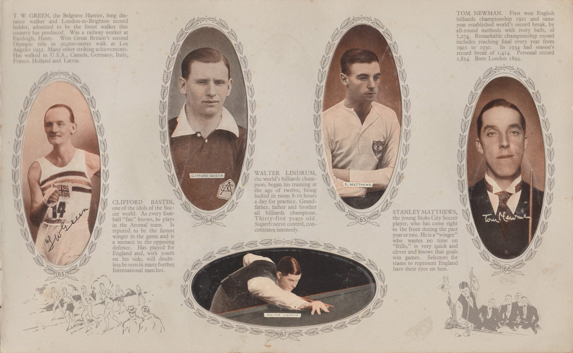 T. W. GREEN - CLIFFORD BASTIN - STANLEY MATTHEWS - TOM NEWMAN - WALTER LINDRUM