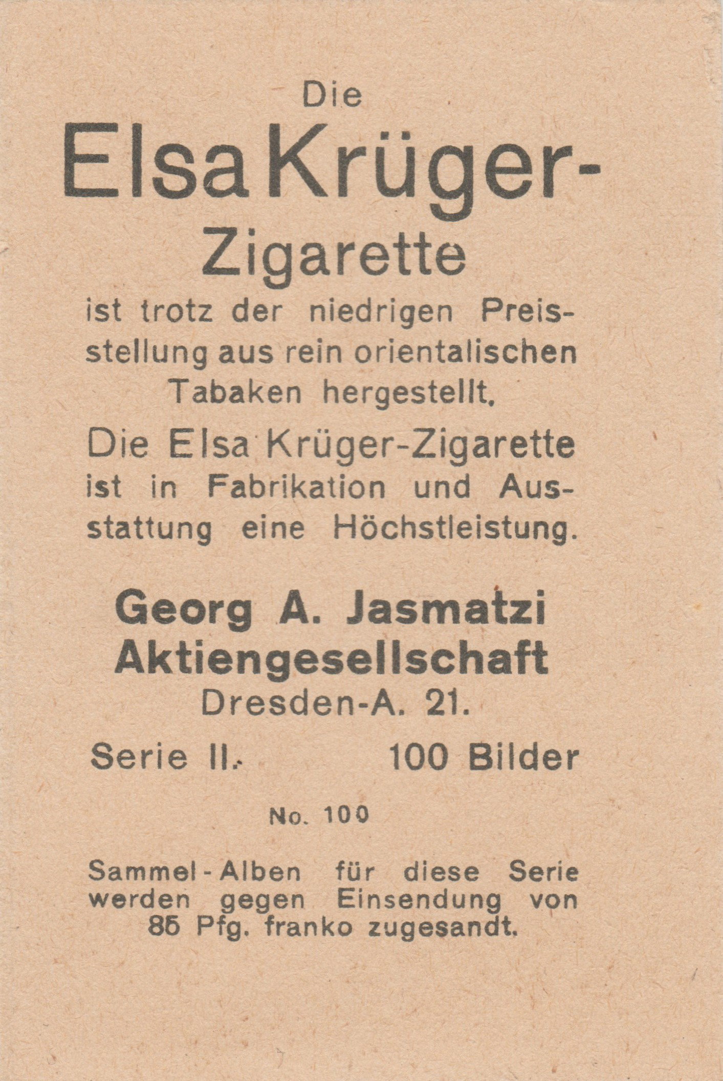 CIGARETTENFABRIK G.M.B.H. JASMATZI, Dresden (1929)