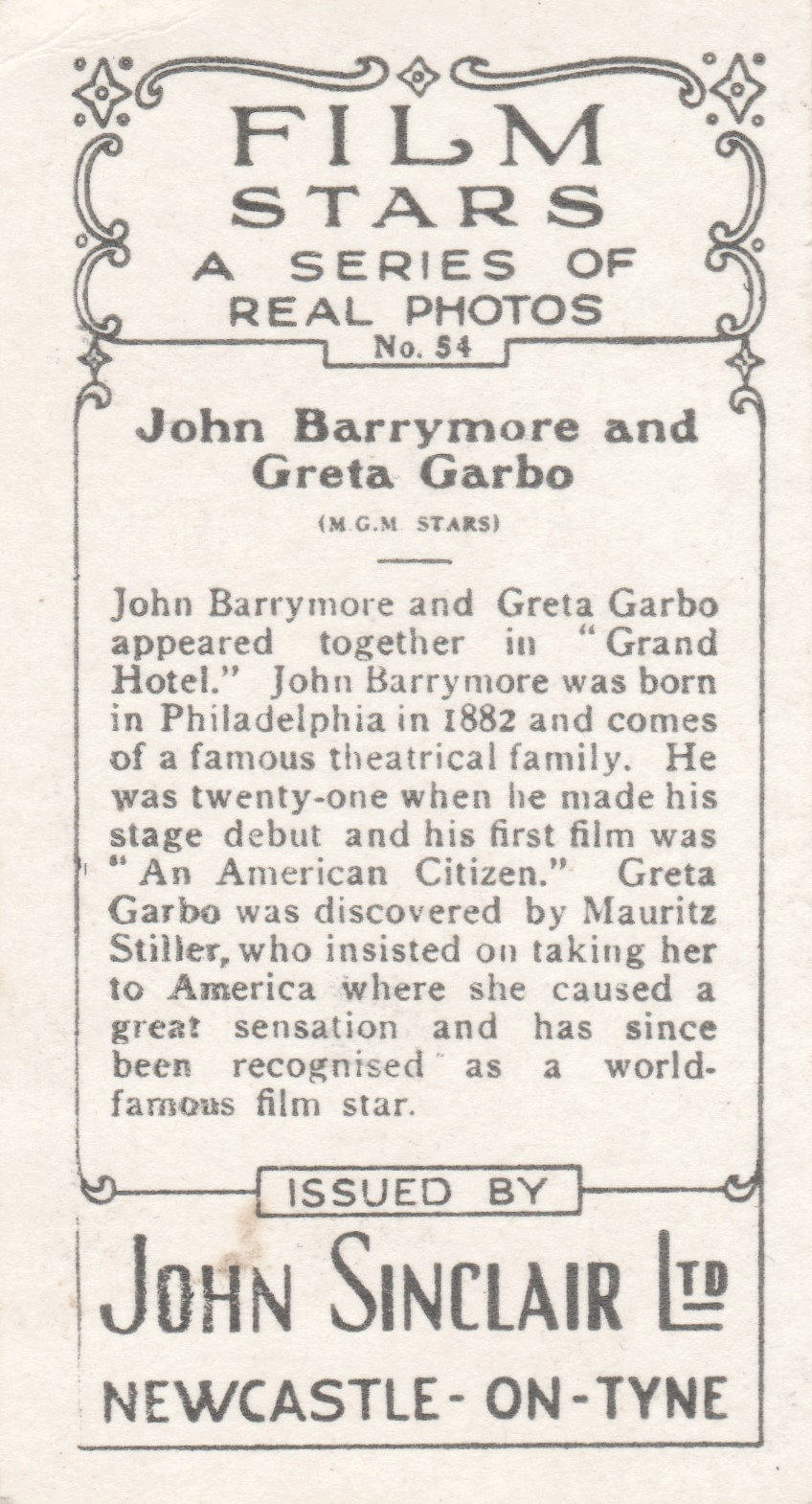 JOHN BARRYMORE AND GRETA GARBO