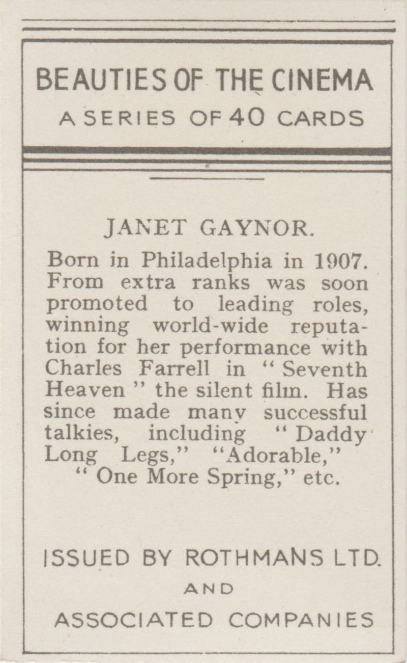 CARD BEAUTIES OF THE CINEMA ROTHMANS (1939)