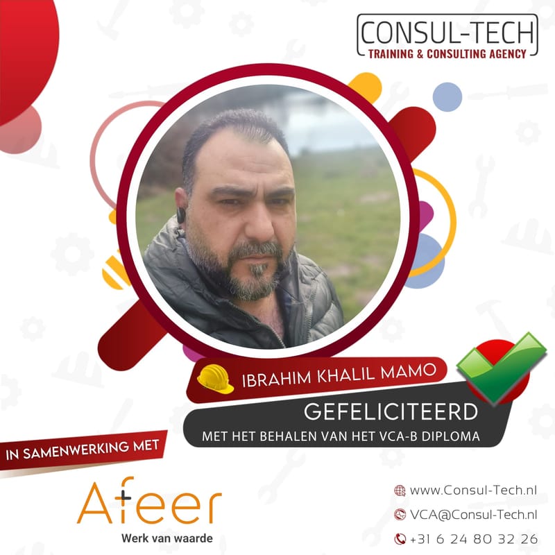 Gefeliciteerd Ibrahim met het behalen van je VCA-examen! ✅👷‍♂️