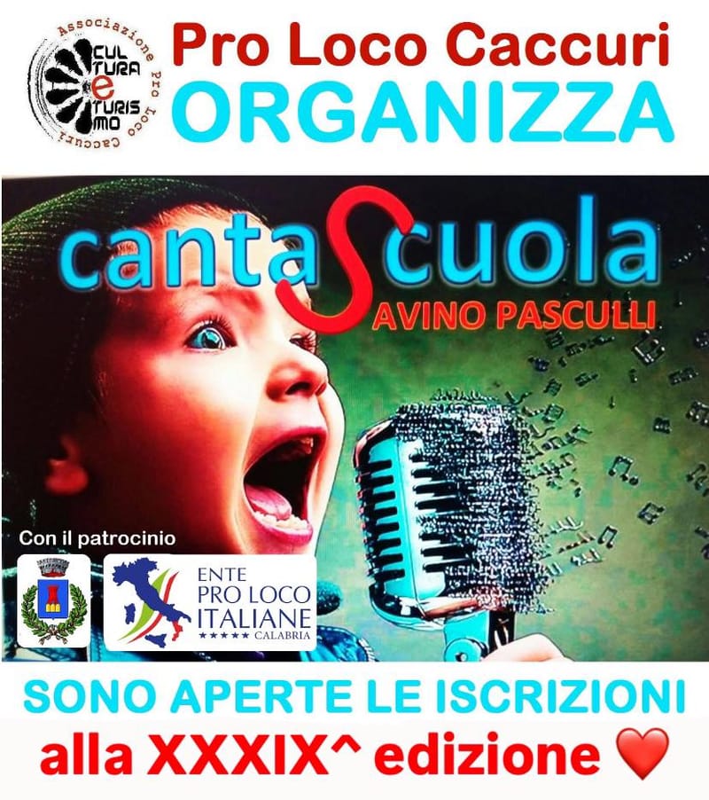 Cantascuola "𝒮𝒶𝓋𝒾𝓃ℴ 𝒫𝒶𝓈𝒸𝓊𝓁𝓁𝒾": al via le iscrizioni per la 39^ edizione.