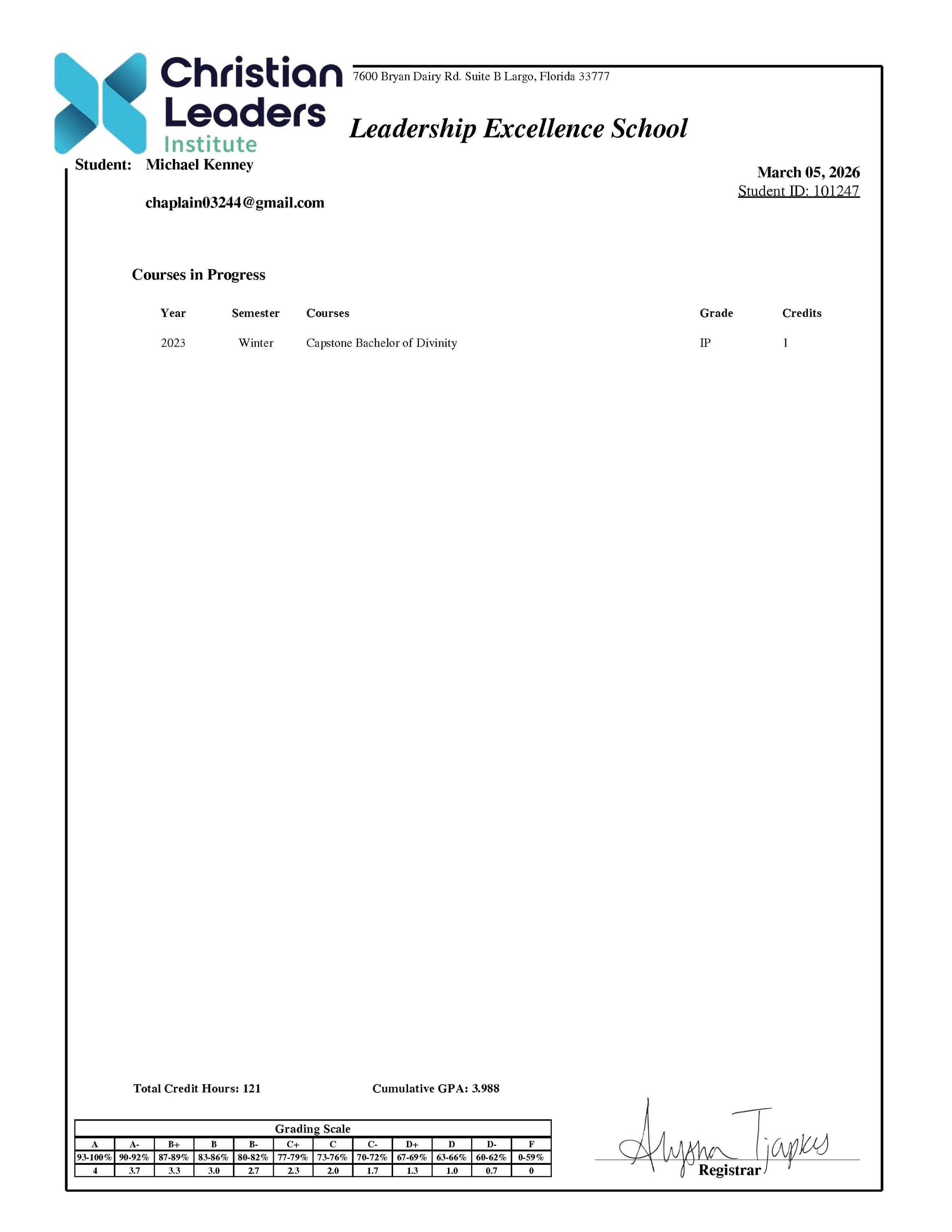 Christian Leaders Student Transcript
