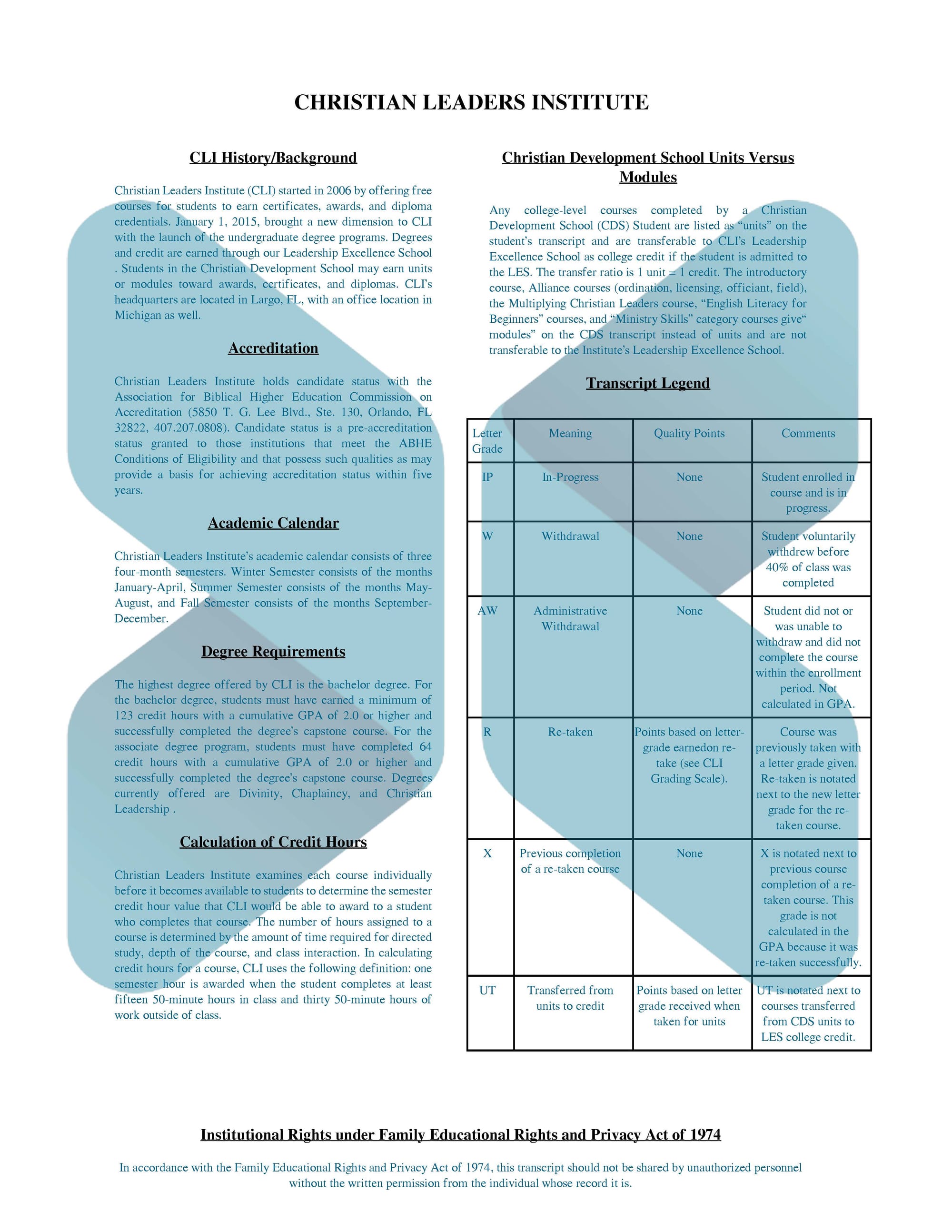 Christian Leaders Student Transcript