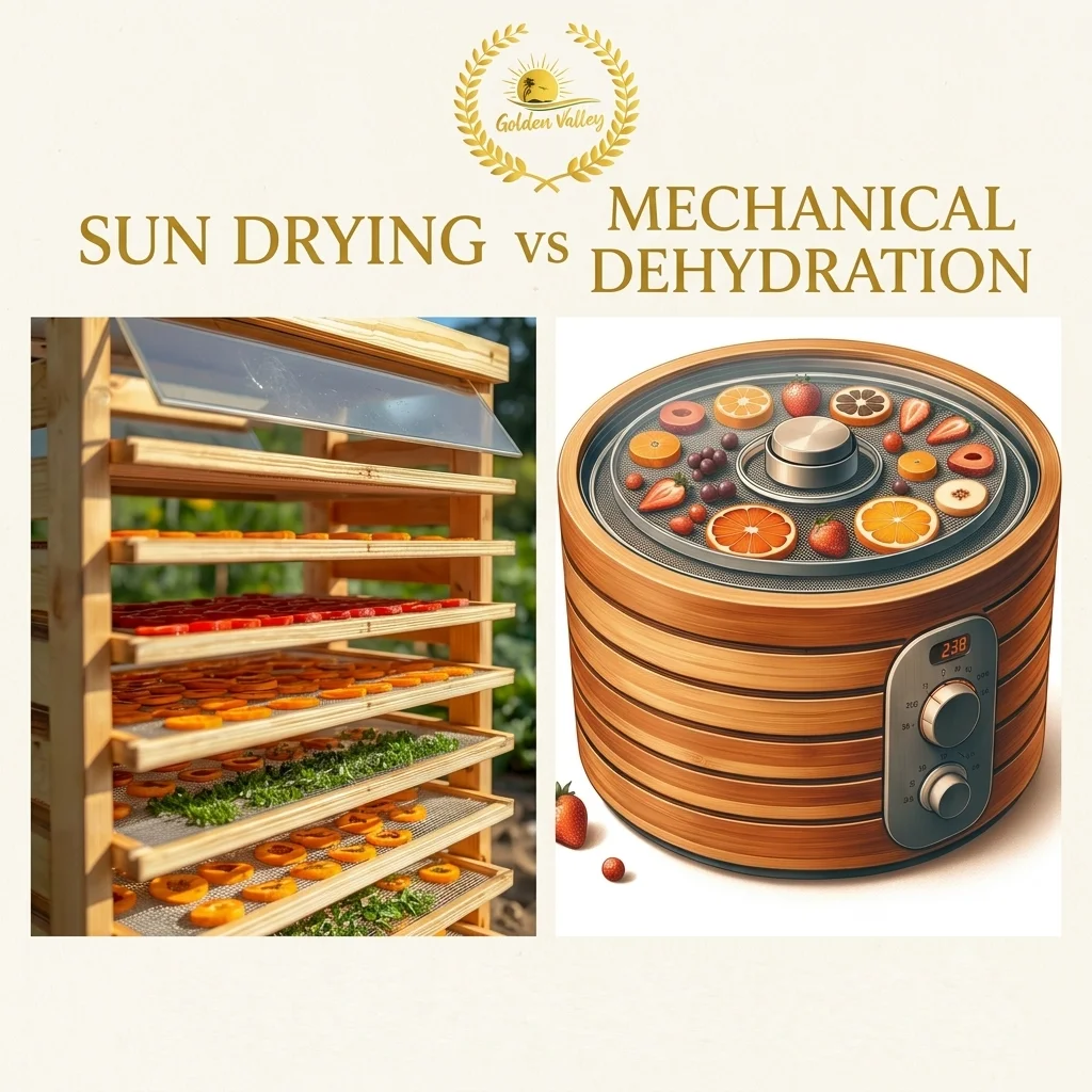sun drying vs mechanical dehydration - golden valley