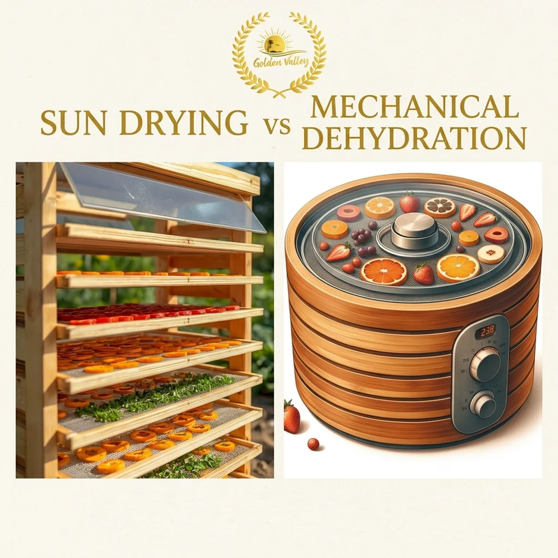 sun drying vs mechanical dehydration - golden valley