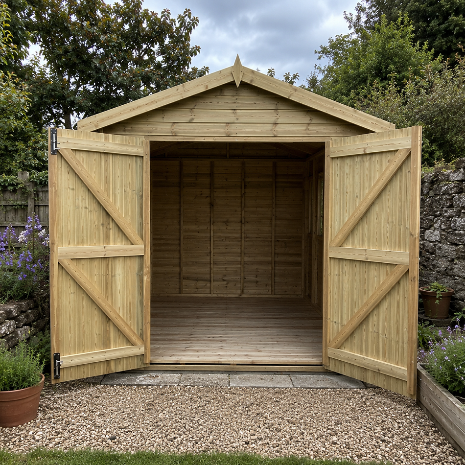 workshop shed with double doors